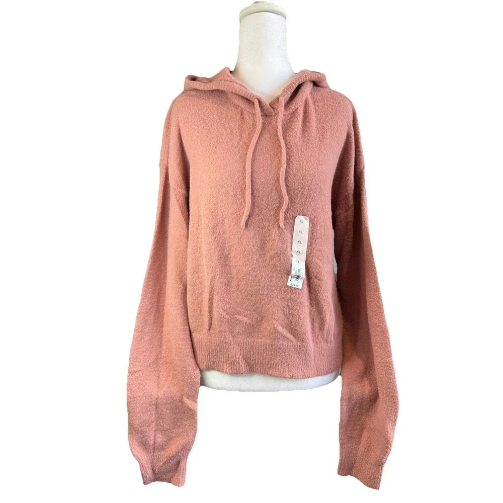 SO Juniors Hoodie XL Pink Eyelash Plush Yard Blush Crop Loungewear Womens NWT